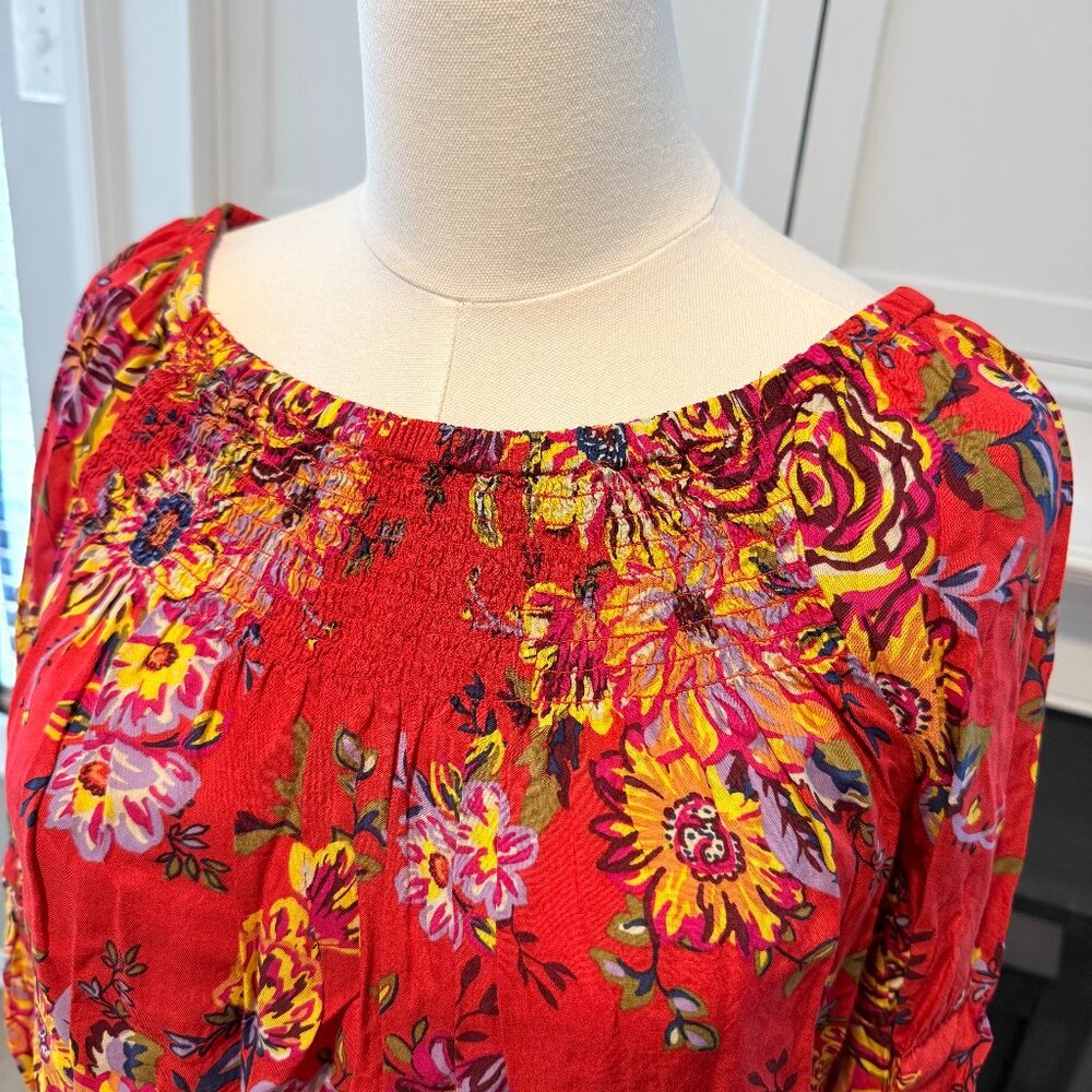 ❤️ Red Floral Off Shoulder Peasant Blouse | BeachLunchLounge | Size S